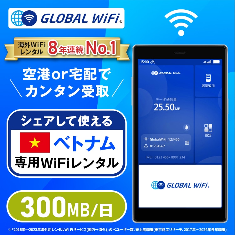 ベトナム wifi レンタル 1日 容量 300MB
