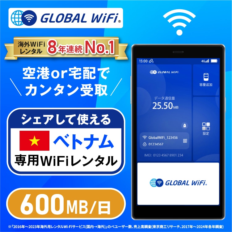 ベトナム wifi レンタル 1日 容量 600MB