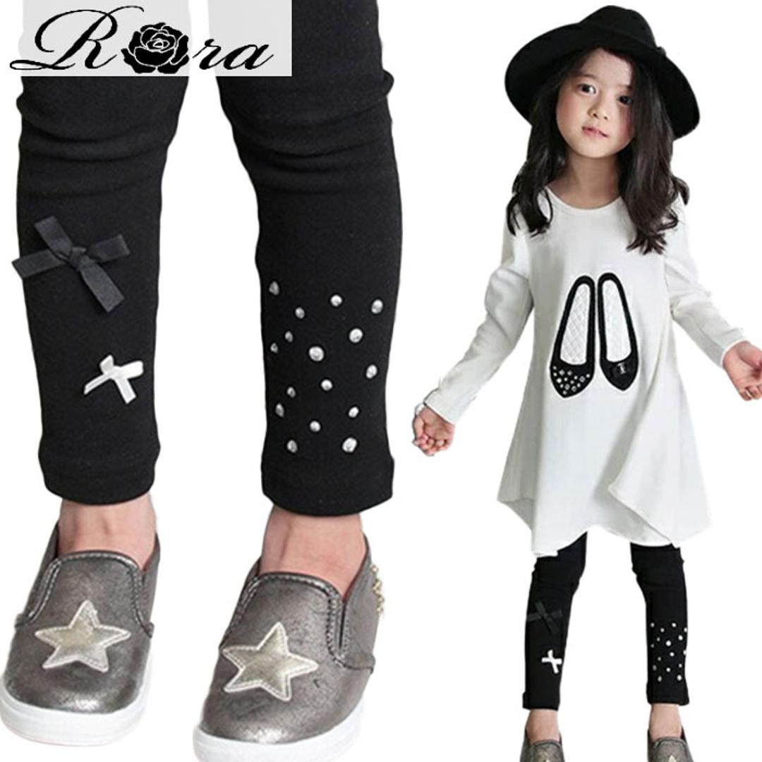 Rora 女の子 キッズ レギンス かわいい 通販 スパッツ 10002931 パンツ 秋 冬 春 10分丈 十分丈 黒 アシンメトリー リボン ストーン こども 小学生 女子 おしゃれ 可愛い オシャレ ボトムス レッグウェア 子ども服 子供服 キッズファッション BLACK 100cm