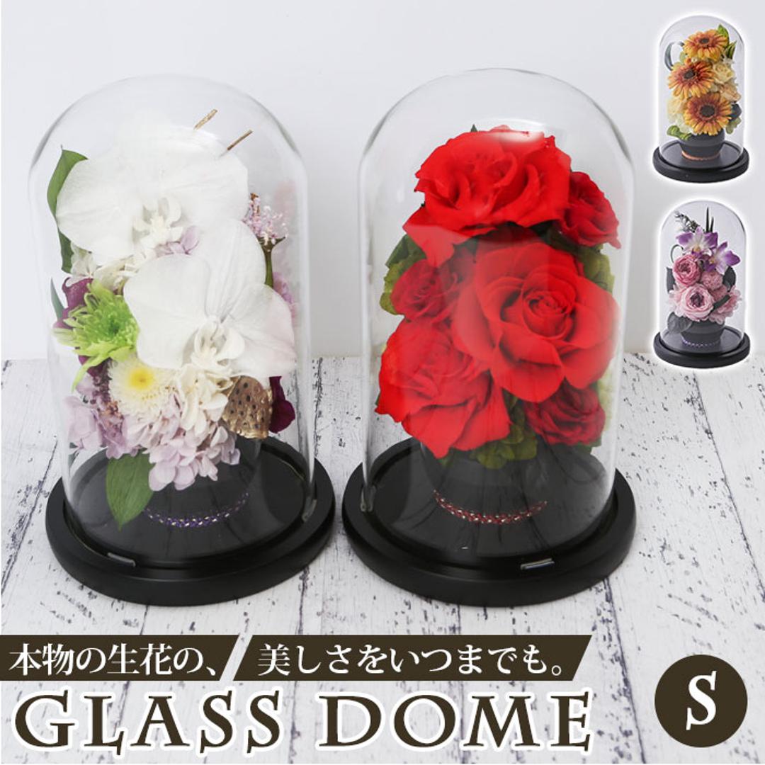 プリザーブドフラワー ガラスドーム S 通販 お花 アレンジ ガラス