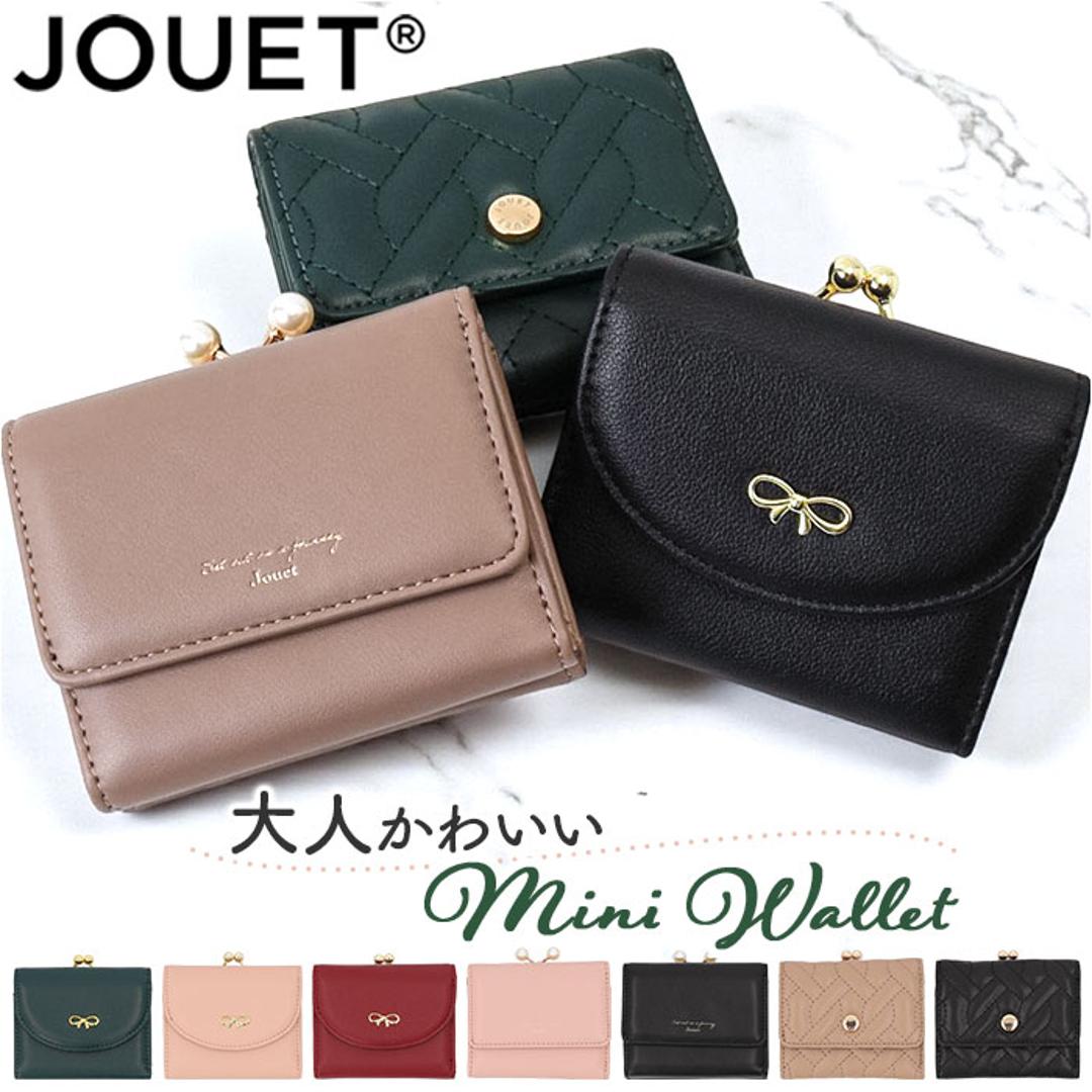 がま口財布 通販 JOUET ジョエット 財布 さいふ 合成皮革 ミニ財布 小銭入れ カード入れ コンパクト 小さい財布 ミニウォレット 女性 レディース おしゃれ かわいい シンプル お札入れ 折りたたみ財布 ギフト 贈り物 リボンブラック ・