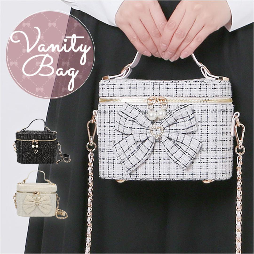 バニティバッグ ショルダー 通販 ショルダーバッグ バニティポーチ ハンドバッグ 斜めがけバッグ 肩掛け レディース おしゃれ かわいい 333137 ガーリー 大人かわいい リボン 女性 女子 通勤 通学 高校生 中学生 オシャレ 可愛い レディースバッグ BLACK ・