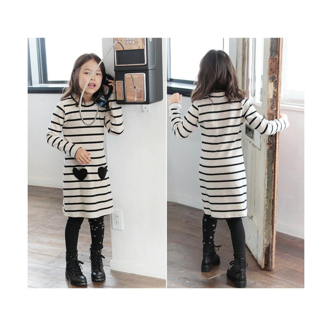 Rora キッズ ワンピース 女の子 長袖 通販 キッズワンピース 10001714 長袖ワンピース 冬 秋冬 ボーダー ハート ポケット付き しましま 綿 コットン ナチュラル おしゃれ 可愛い オシャレ かわいい カジュアル 子ども服 子供服 キッズファッション RED×NAVY 120cm