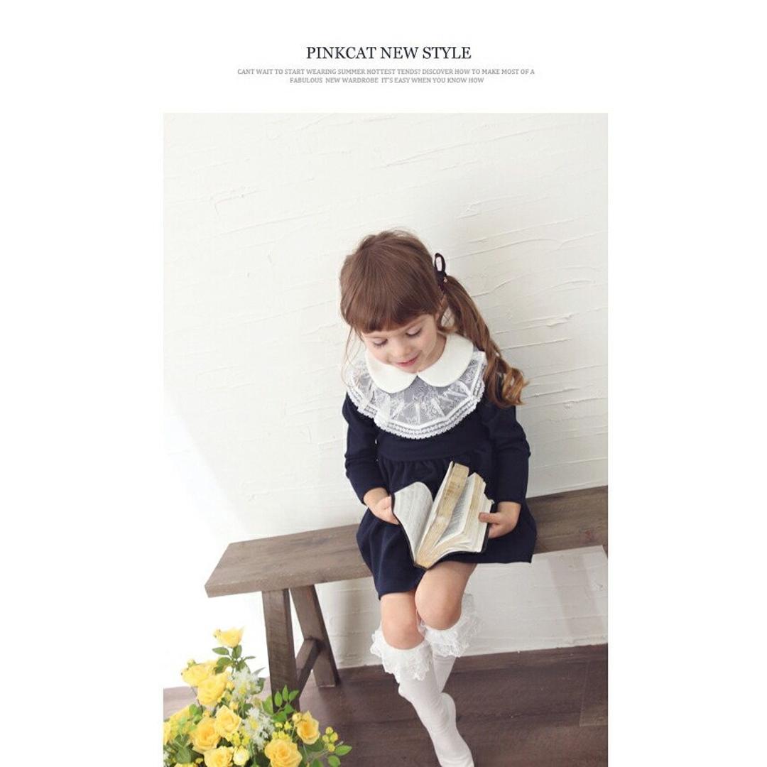 Rora ワンピース キッズ 長袖 通販 ドレスワンピース 10002866 子供 ドレス 女の子 卒園式 入園式 入学式 結婚式 パーティ 発表会 七五三 丸襟 レース 紺 ネイビー かわいい オシャレ 可愛い おしゃれ フォーマル 子ども服 子供服 キッズファッション NAVY 100cm