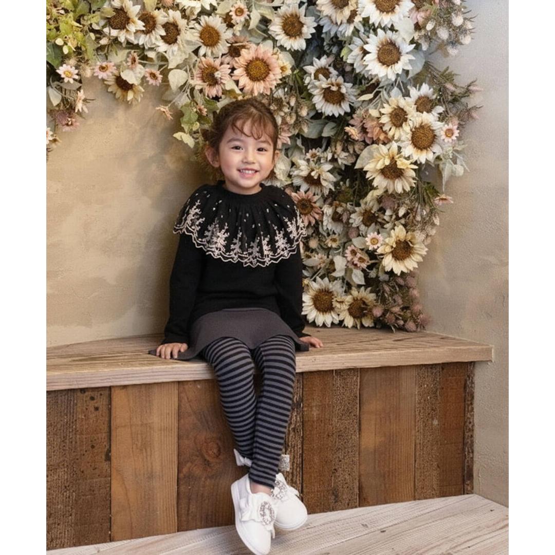 Rora 子供服 スカート 通販 スカッツ カエデ リボンボーダースカッツ スカートパンツ フレアスカート ミニスカート キッズ 女の子 女子 カジュアル シンプル お出かけ かわいい オシャレ 可愛い おしゃれ ボトムス 子ども服 キッズファッション グレー 110cm