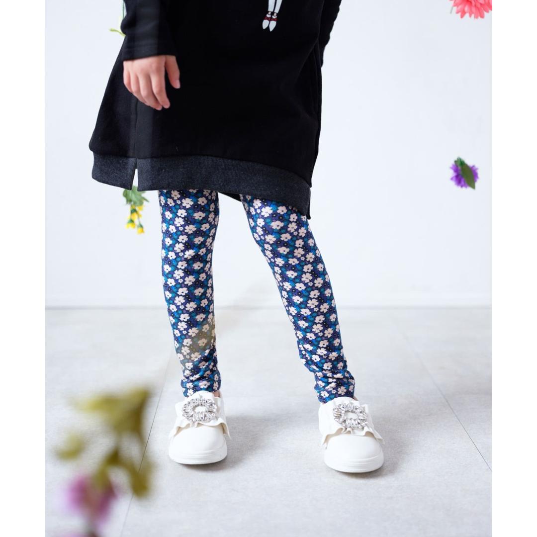 Rora 子供服 レギンス 通販 ルピナ スパッツ パンツ ズボン 小花柄 女の子 女子 子供 こども 子ども 10分丈 十分丈 通園 通学 幼稚園 かわいい おしゃれ カジュアル 春 夏 秋 冬 動きやすい ボトムス 子ども服 レッグウェア キッズファッション 花柄.ネイビー 110cm