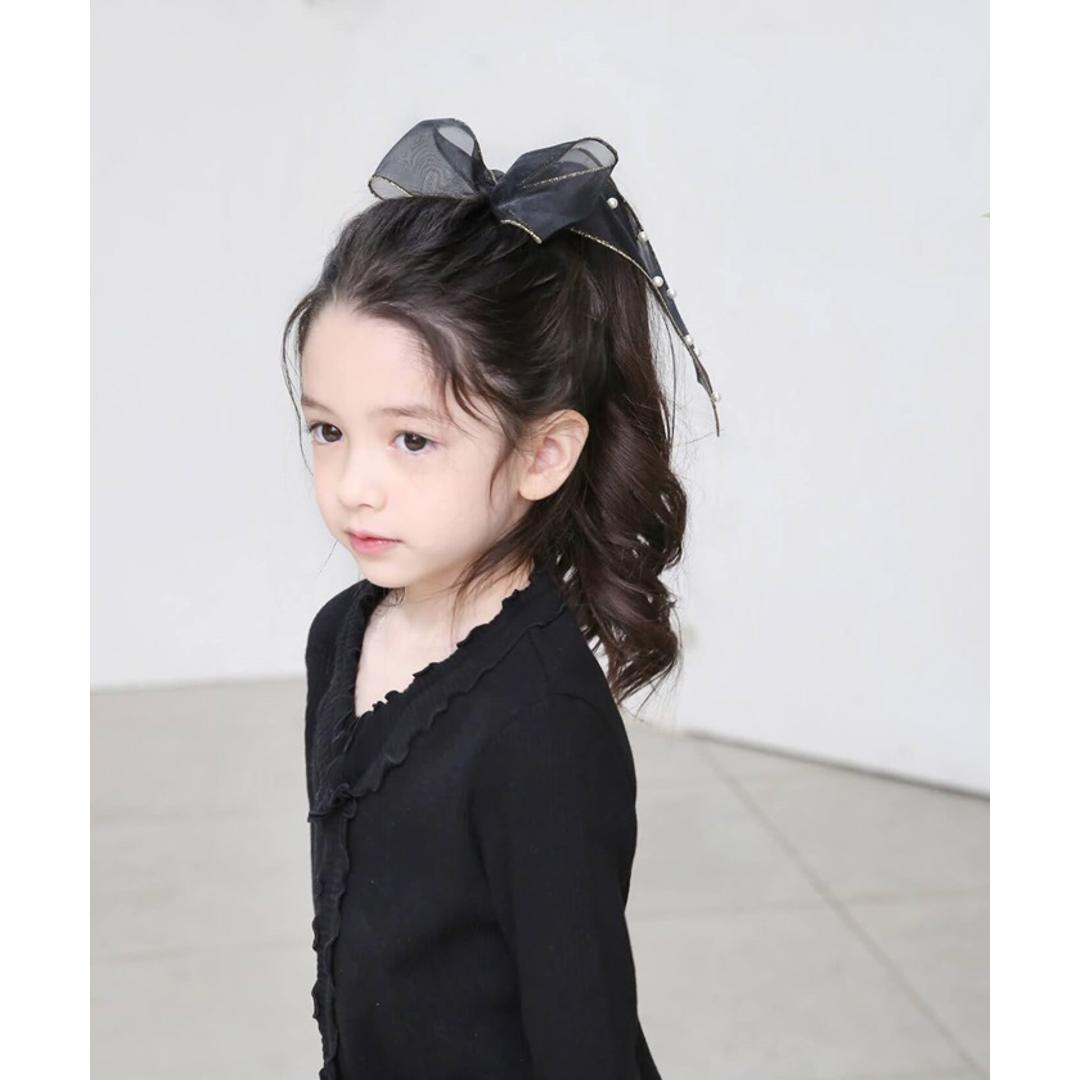 Rora キッズ ヘアゴム リボン 通販 オーガンジー パール 68062301 ウナスヘアゴム 大きめ 女の子 大人っぽい 卒園式 入学式 結婚式 発表会 オシャレ 可愛い おしゃれ かわいい ヘアアレンジ ヘアーアクセサリー ヘアアクセサリー キッズファッション ブラック フリー