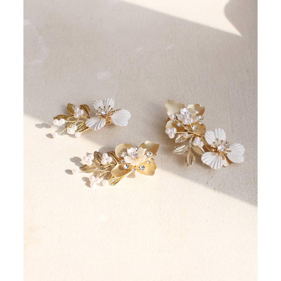 Rora ヘアクリップ キッズ 3個セット 通販 ローレン 花冠 髪飾り 髪留め 花 フラワー ゴールド 女の子 子供 子ども こども フォーマル 大人っぽい 上品 結婚式 パーティー 発表会 卒園式 入学式 七五三 誕生日 かわいい おしゃれ ヘアアクセサリー ヘアクリップ フリー