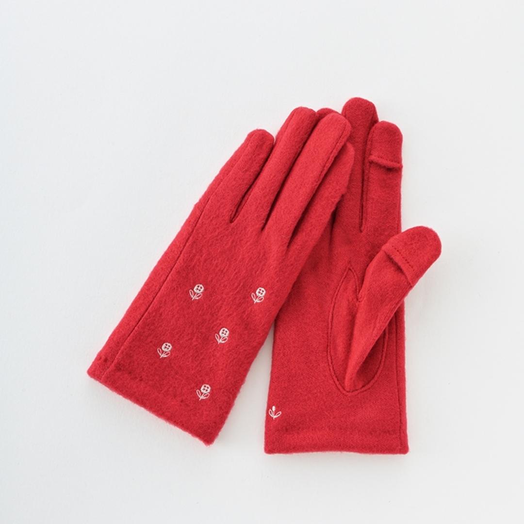 クロダ 手袋 KURODA AF65101L8 通販 グローブ レディース かわいい 暖かい スマホ対応 指あき 指出し 刺繍 おしゃれ 可愛い オシャレ 5本指 フラワー刺繍ジャージグローブ アクリル マイクロボア レディース手袋 ファッション小物 ブルー ・