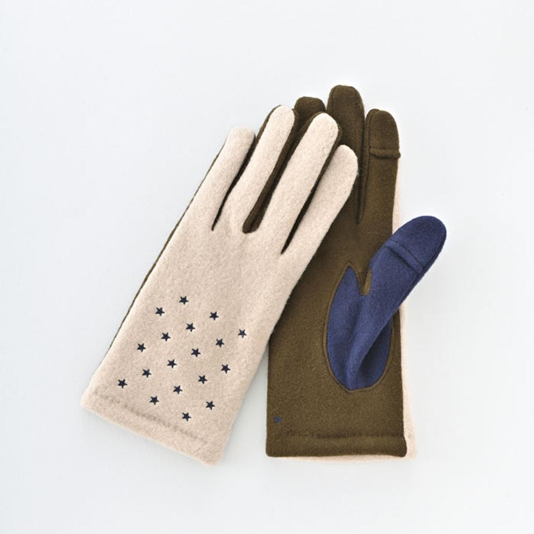 クロダ 手袋 KURODA AF65104L8 通販 グローブ レディース かわいい 暖かい スマホ対応 指あき 指出し 刺繍 おしゃれ 可愛い オシャレ 5本指 スターズ刺繍ジャージグローブ アクリル マイクロボア レディース手袋 ファッション小物 ネイビー ・