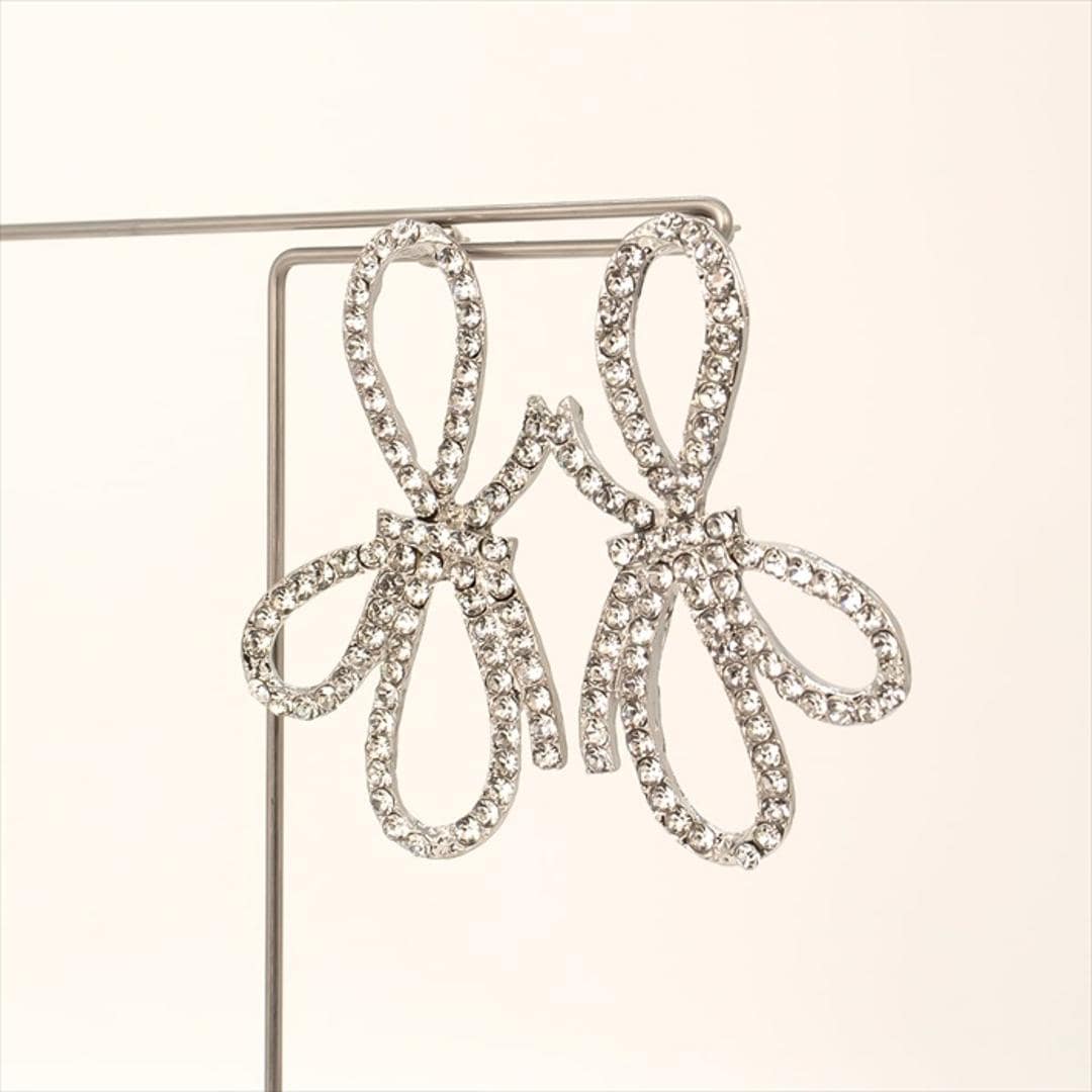 Just Married ピアス E-112 通販 リボンピアス スタッドピアス リボン 大きい レディース クリスタル 大人 女性 花嫁 結婚式 プレゼント ギフト おしゃれ ブランド ジャストマリッド ブライダルアクセサリー レディースジュエリー シルバー ・