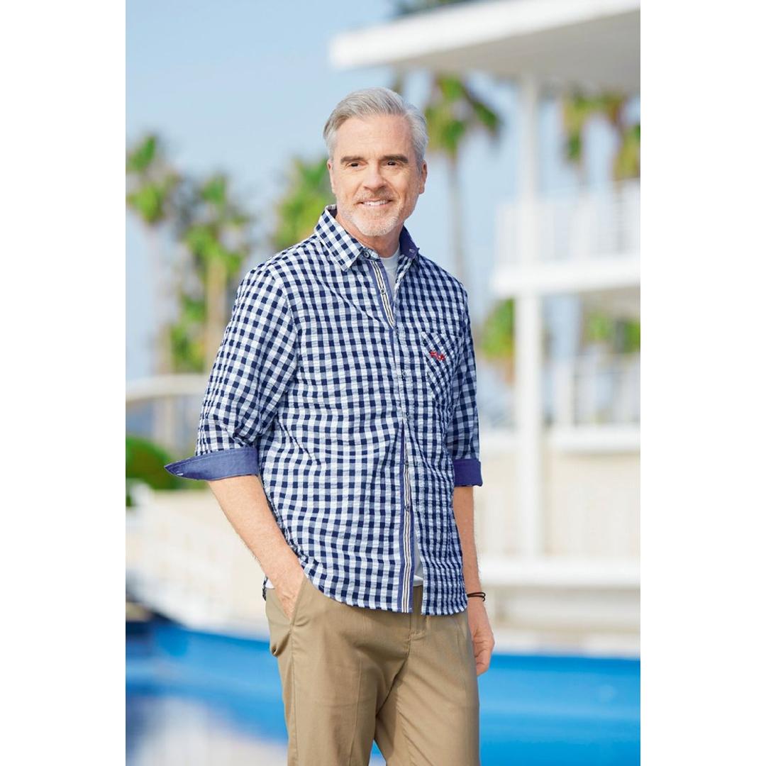 シャツ メンズ カジュアル 通販 ギンガムチェックシャツ 7分袖シャツ 7分袖 メンズシャツ カジュアルシャツ おしゃれ 軽量 ポケット 涼しい 動きやすい ラフ メンズファッション 大人 男性 通勤 オフィス FILA 敬老の日 ギフト プレゼント ブルー Sサイズ