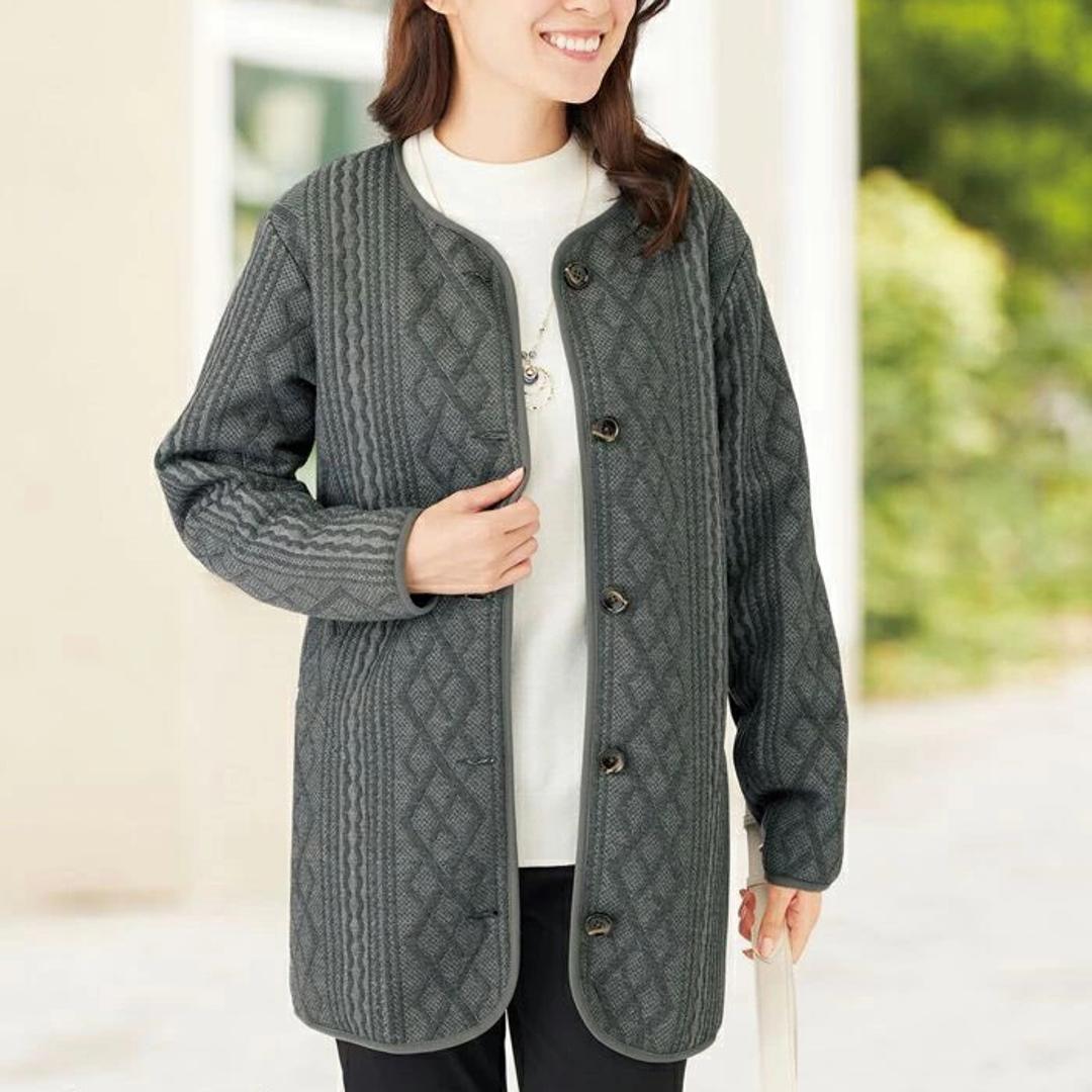 ジャケット レディース カジュアル 961503 通販 上着 羽織り 羽織 ロングジャケット レディースジャケット ロング丈 ロング 裏ボア ジャカード ストレッチ ポケット あったか ぬくぬく あたたかい シンプル ベーシック 女性用 アウター オートミール Mサイズ