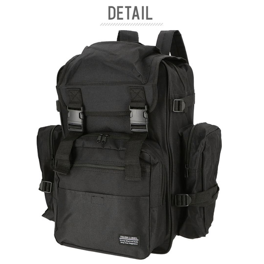 リュック 大容量 防災 通販 リュックサック 31l メンズ 修学旅行 キャンプ 旅行 部活 合宿 スポーツ 軽量 軽い 非常用持ち出し袋 シンプル 無地 カモフラ 迷彩 メガリュック バックパック TIGER LABEL タイガーレー ブラック ・