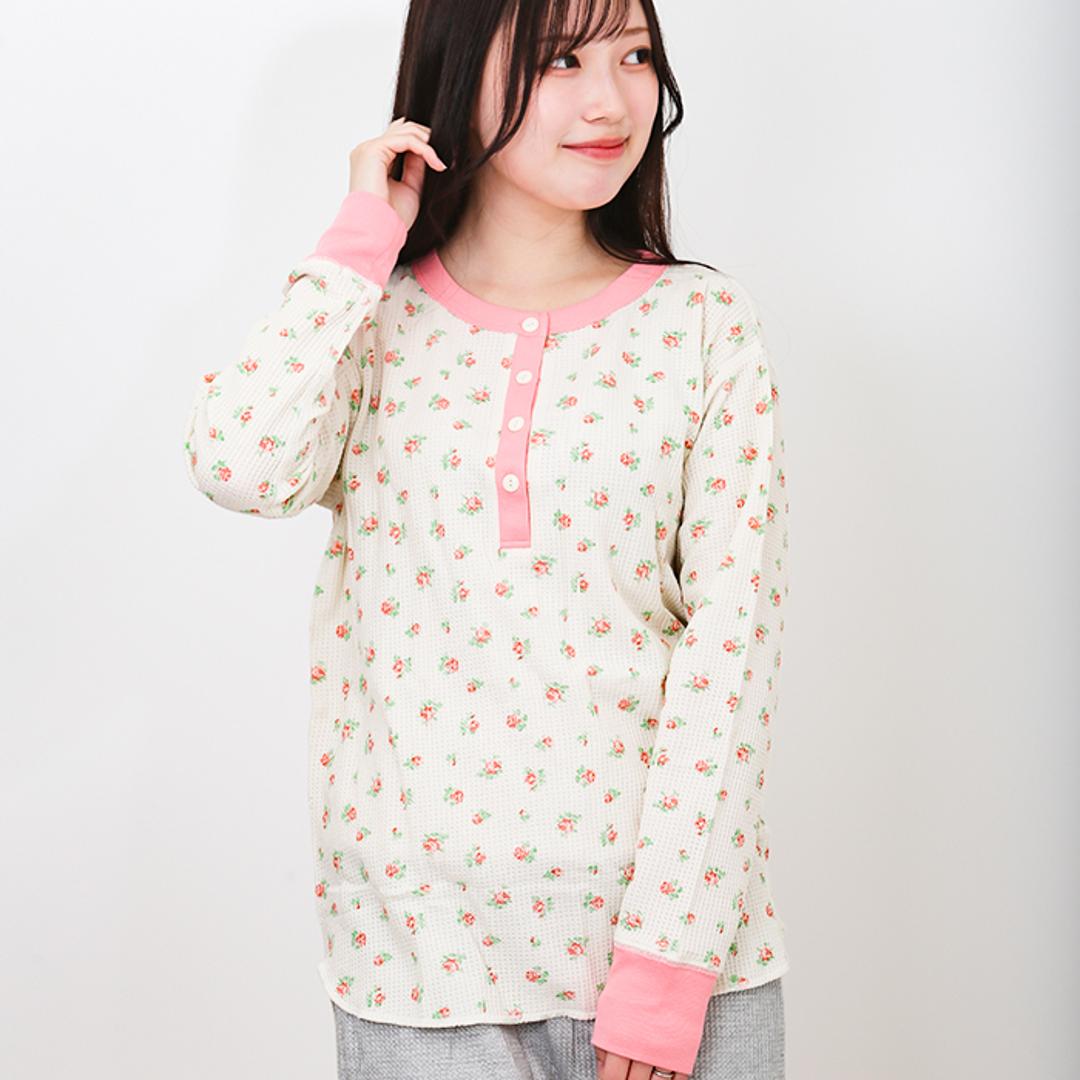 JEMORGAN サーマル レディース 通販 ジェーイーモーガン JE130-59S クレリック ヘンリーネック ワッフル ロンT Tシャツ 長袖Tシャツ カットソー 長袖 トップス ワッフル生地 パック入り おしゃれ シンプル レディースファッション ピンク(34) ・