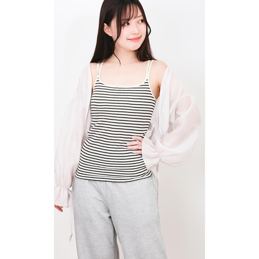 JEMORGAN サーマル レディース 通販 ジェーイーモーガン JE793-29S ボーダーブラキャミソール キャミソール ブラキャミソール キャミ ブラキャミ ワッフル インナー トップス 細ボーダー パック入り おしゃれ シンプル レディースファッション ナチュラル×杢チャコール(05) ・