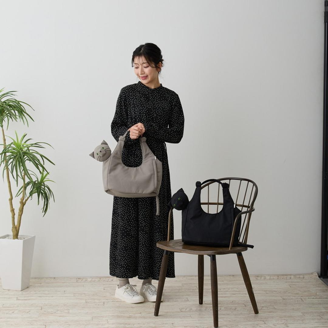 ROOTOTE ルートート トートバッグ 1034 通販 トートバック 肩掛けバッグ 手提げバッグ 肩掛けカバン てさげかばん レディース 小さめ かわいい オシャレ 可愛い おしゃれ 猫モチーフ ねこ ネコ ブラブラネコ ラウンド ROUND レディースバッグ GRAY ・