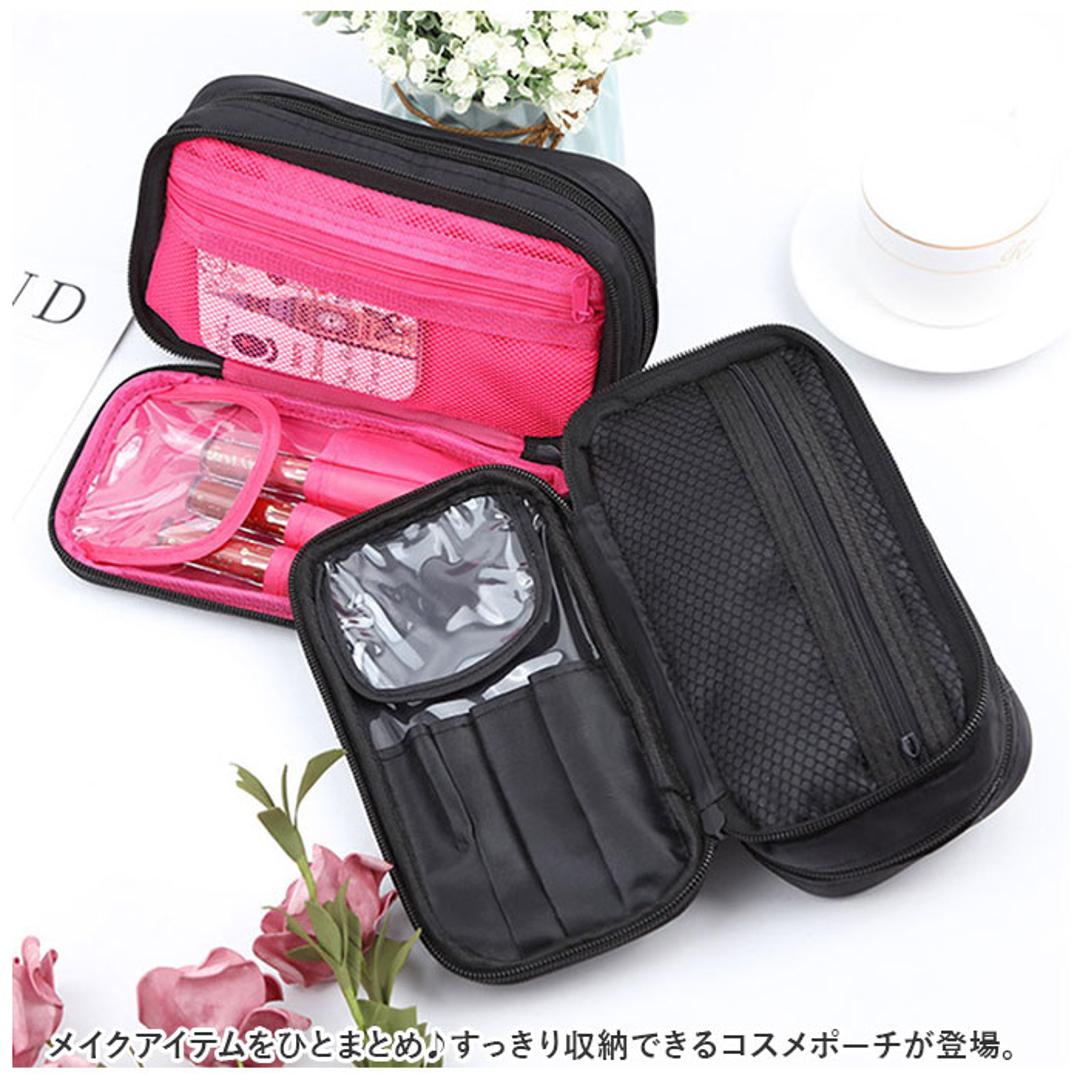コスメポーチ 持ち歩き 通販 ポーチ 化粧ポーチ メイクポーチ トラベルポーチ 小物入れ 化粧品入れ 収納 小さめ 仕切り 整理 ポケット コンパクト シンプル かわいい おしゃれ ブラック×ピンク ・