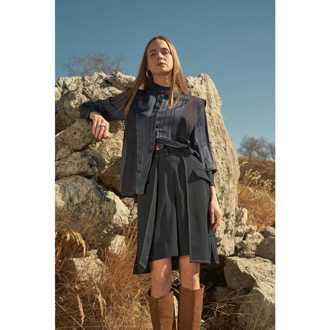 MIND マインド ショートパンツ タイトスカート 通販 ショート パンツ ズボン スカート レイヤード ひざ丈 膝丈 ポケットショートパンツ ショート丈 ポケット デザイン 無地 シンプル カジュアル レディース 女性 大人 おしゃれ ボトムス 婦人服 beige Sサイズ