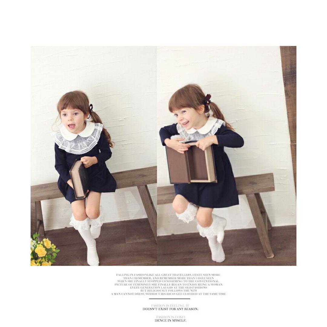 Rora ワンピース キッズ 長袖 通販 ドレスワンピース 10002866 子供 ドレス 女の子 卒園式 入園式 入学式 結婚式 パーティ 発表会 七五三 丸襟 レース 紺 ネイビー かわいい オシャレ 可愛い おしゃれ フォーマル 子ども服 子供服 キッズファッション NAVY 100cm