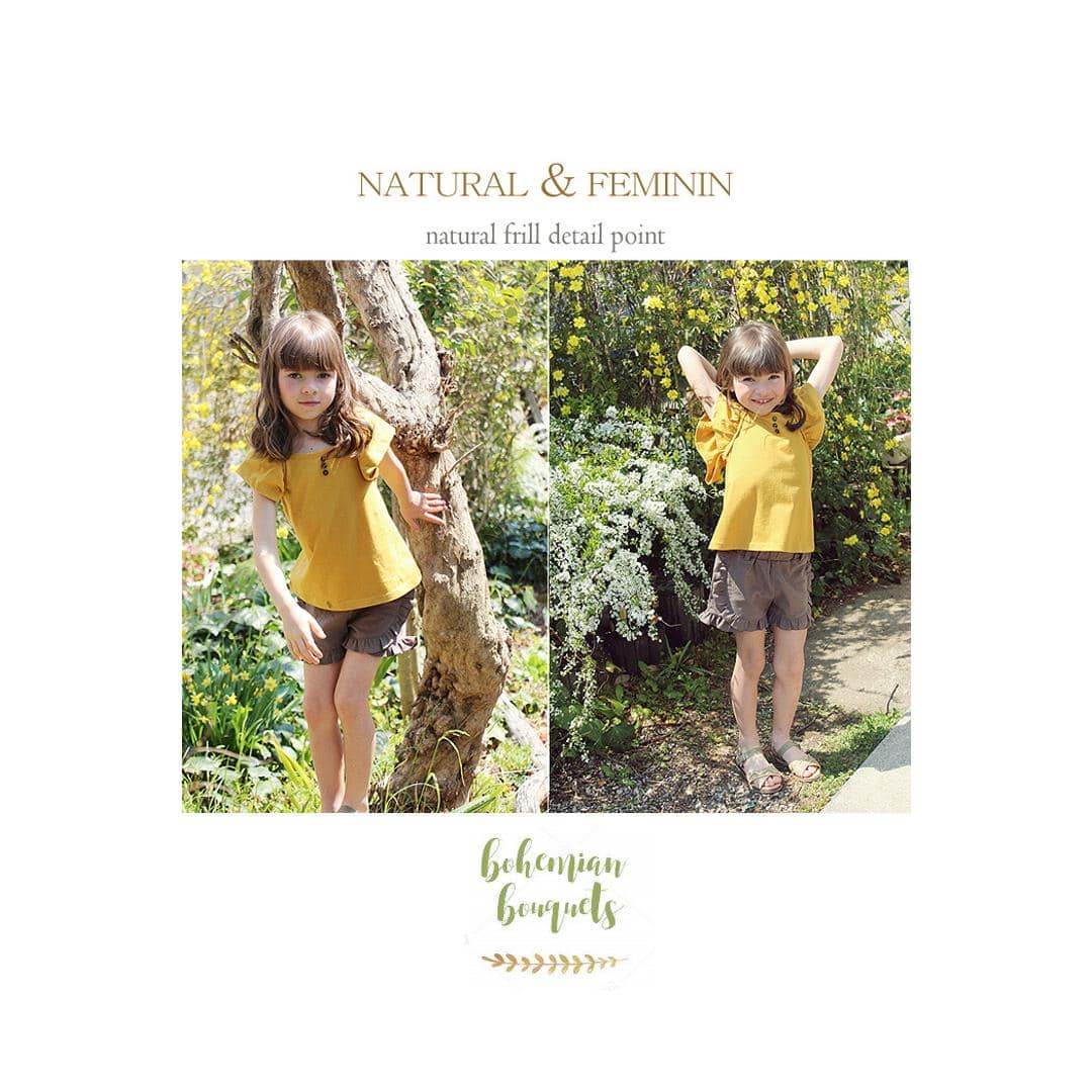 Rora キッズ Tシャツ 半袖 女の子 通販 ローラ カットソー 半袖Tシャツ 夏服 半袖トップス トップス バックリボン 袖フリル 可愛い おしゃれ かわいい オシャレ こども 女子 通園 通学 子供服 こども服 子ども服 キッズファッション ナチュラルマスタード 140cm