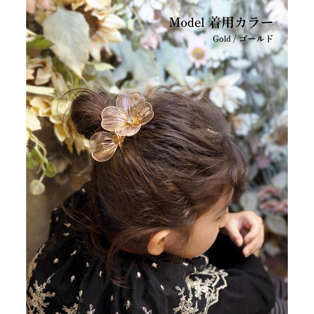 Rora ヘアクリップ キッズ 通販 グラシア ヘアークリップ 髪どめ 髪留め ヘアアクセサリー 髪飾り お花 フラワー 子供 女の子 大人っぽい 卒園式 入学式 結婚式 発表会 可愛い おしゃれ かわいい 子ども用アクセサリー キッズファッション ゴールド ・