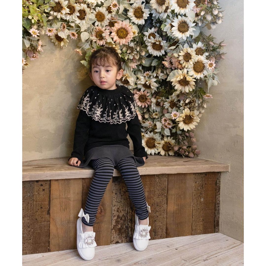 Rora 子供服 スカート 通販 スカッツ カエデ リボンボーダースカッツ スカートパンツ フレアスカート ミニスカート キッズ 女の子 女子 カジュアル シンプル お出かけ かわいい オシャレ 可愛い おしゃれ ボトムス 子ども服 キッズファッション グレー 110cm