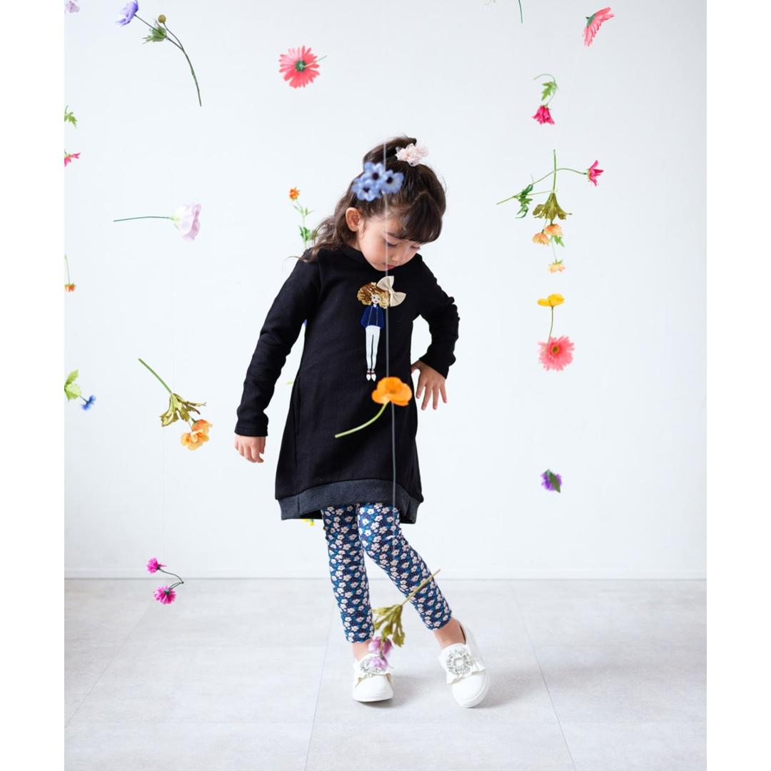 Rora 子供服 レギンス 通販 ルピナ スパッツ パンツ ズボン 小花柄 女の子 女子 子供 こども 子ども 10分丈 十分丈 通園 通学 幼稚園 かわいい おしゃれ カジュアル 春 夏 秋 冬 動きやすい ボトムス 子ども服 レッグウェア キッズファッション 花柄.ネイビー 110cm