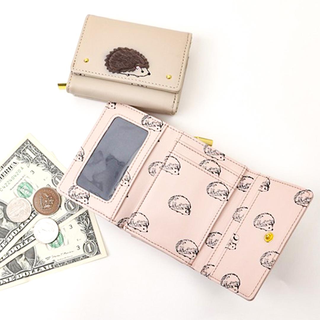 財布 レディース 三つ折り 通販 三つ折り財布 三つ折財布 折財布 折り財布 レディース財布 折りたたみ財布 折り畳み財布 さいふ サイフ コンパクト かわいい 可愛い おしゃれ オシャレ 女性 女の子 ハリネズミのハリー プレゼント ギフト アイボリー ・