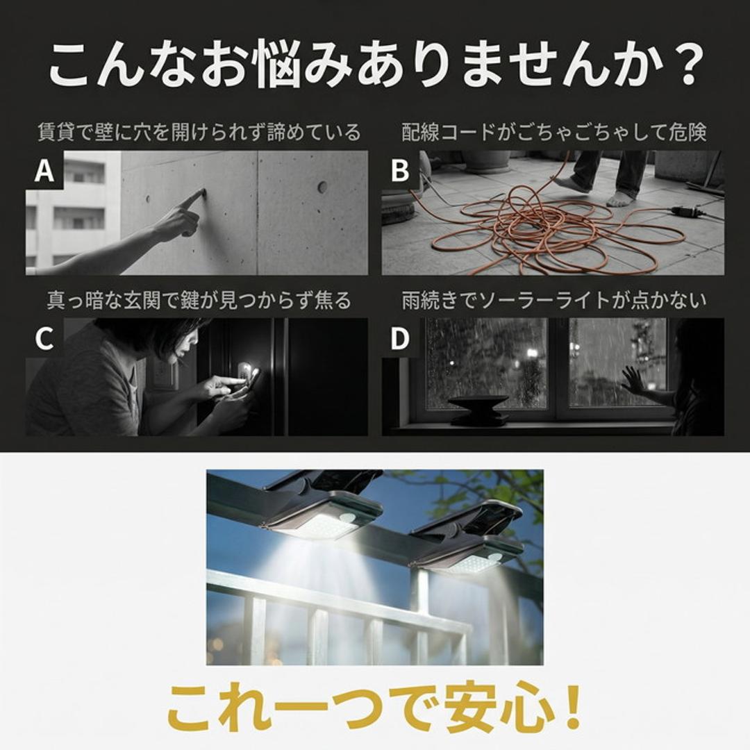 ソーラークリップライト 通販 ソーラーライト 屋外 ガーデンライト センサーライト クリップライト 防水 自動点灯 おしゃれ 玄関 ガレージ 駐車場 クリップ式 屋外用 ベランダ 庭 ledライト 人感センサー usb充電 ウォールライト 明るい 防犯 ブラック ・