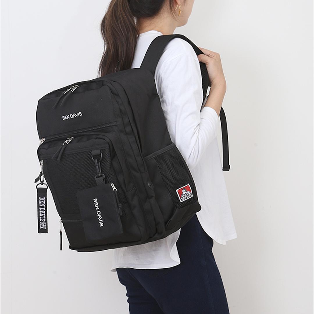 リュック BEN DAVIS ベンデイビス BDW-8411 通販 リュックサック バックパック デイパック 大容量 A4 レディース メンズ 通学 通勤 女子 男子 大学生 中学生 高校生 黒 ブラック 撥水 旅行 おしゃれ PC 15インチ 男女兼用バッグ BLACK/WHITE ・
