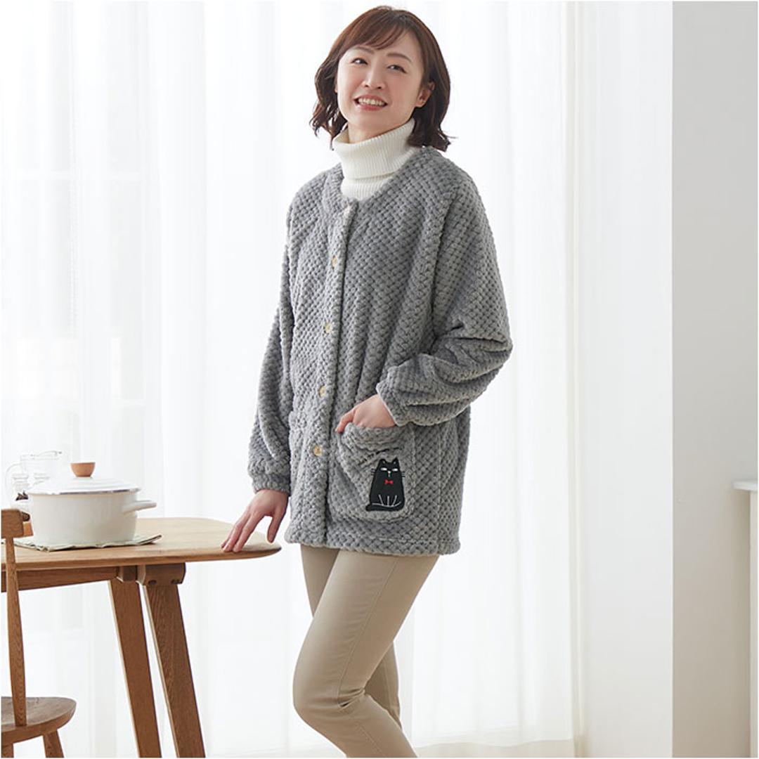 割烹着 ふわふわ レディース 通販 おしゃれ かわいい 前開き かっぽう着 エプロン ルームウェア 保育士 長袖 ロング丈 あったか 部屋着 暖かい 秋冬 猫 ねこ ネコ かっぽうぎ ゆったり 体型カバー リラックス 防寒 家事 母の日 ギフト ローズ M-Lサイズ