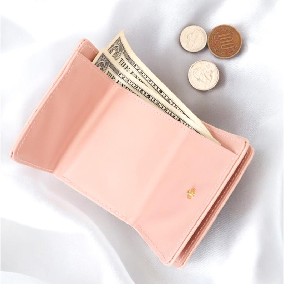 ミニ財布 レディース 通販 三つ折り財布 財布 さいふ ミニウォレット 小銭入れ カードポケット お札入れ 合成皮革 合皮 女性 コンパクト かわいい おしゃれ 多収納 軽量 コインケース 三つ折り 小さい財布 贈り物 ギフト GWT0028.ピンク ・