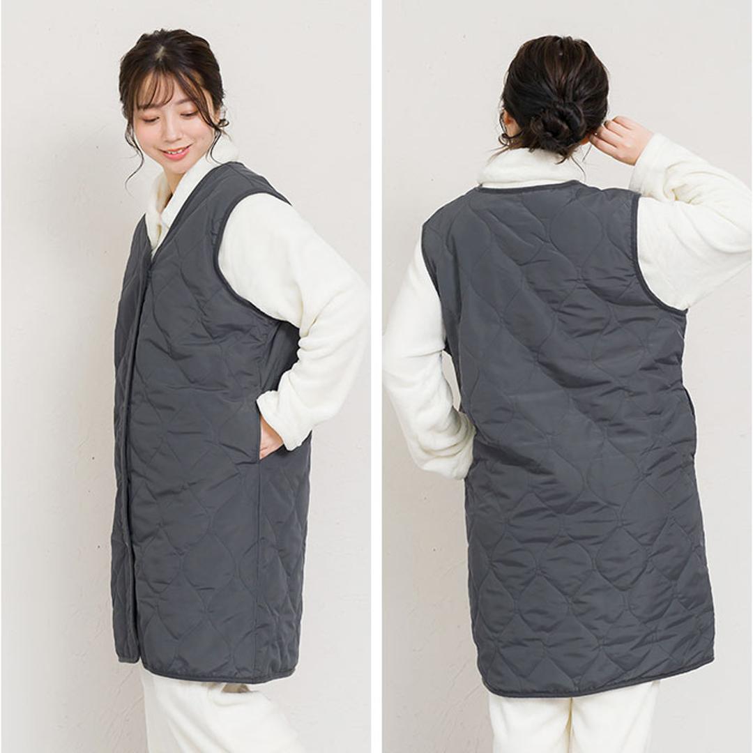 キルティングベスト レディース 通販 ジレ ロングジレ 前開き フロントボタン ノースリーブ おしゃれ ロングベスト ロング丈 撥水 はっ水 トップス かわいい カジュアル 暖かい 防寒 シンプル 無地 体型カバー きれいめ 秋冬 アウター 大人 オフィス 羽織 04.グレージュ ・