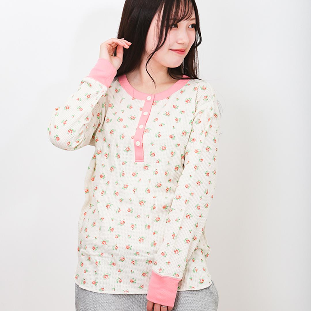 JEMORGAN サーマル レディース 通販 ジェーイーモーガン JE130-59S クレリック ヘンリーネック ワッフル ロンT Tシャツ 長袖Tシャツ カットソー 長袖 トップス ワッフル生地 パック入り おしゃれ シンプル レディースファッション ピンク(34) ・