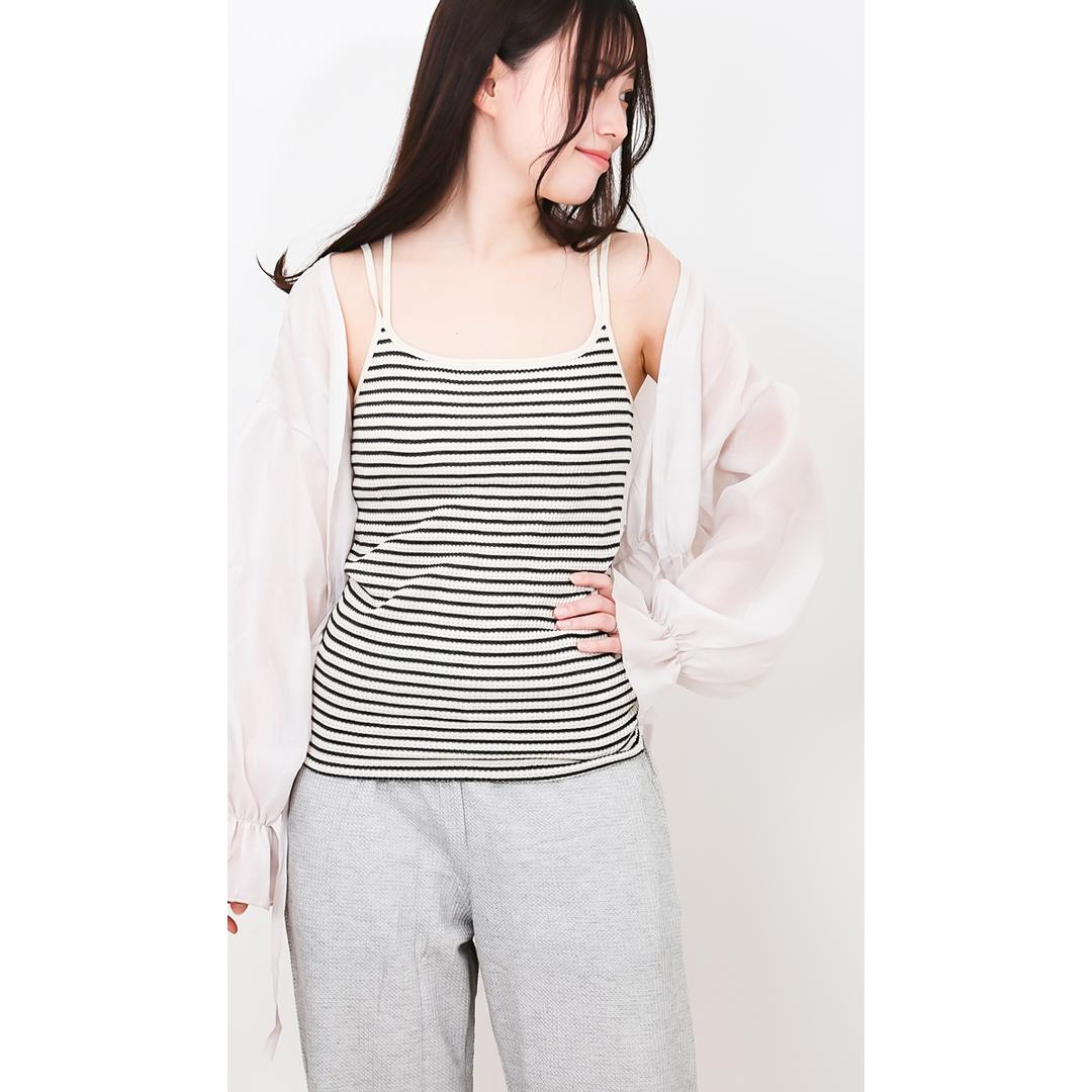 JEMORGAN サーマル レディース 通販 ジェーイーモーガン JE793-29S ボーダーブラキャミソール キャミソール ブラキャミソール キャミ ブラキャミ ワッフル インナー トップス 細ボーダー パック入り おしゃれ シンプル レディースファッション ナチュラル×杢チャコール(05) ・