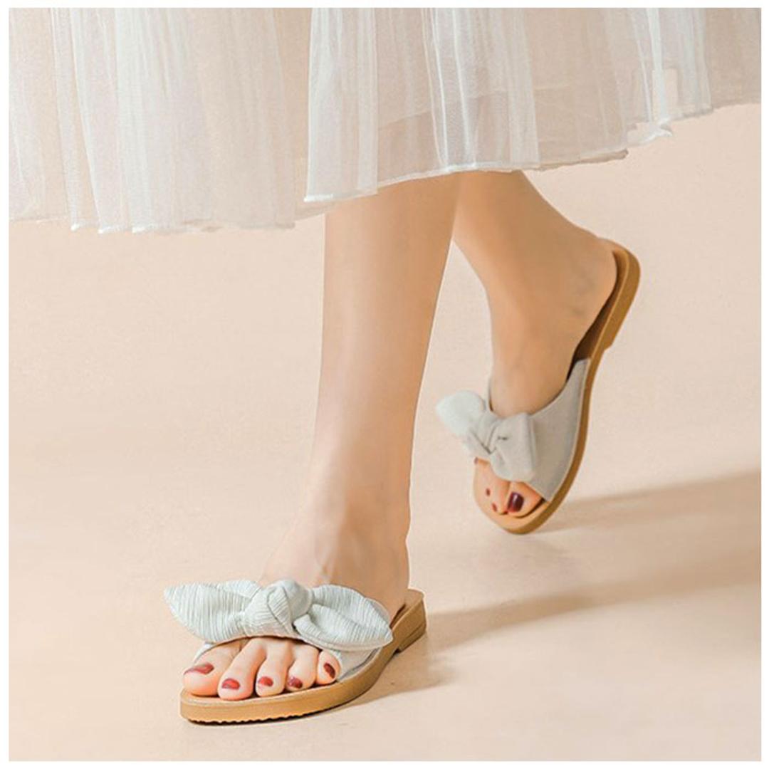 サンダル レディース ぺたんこ 通販 フラットサンダル フラット 歩きやすい つっかけ ローヒール ヒール 2cm 外履き スリッパ リボン おしゃれ シンプル 無地 大人 可愛い 夏 春夏 海 プール リゾート 靴 シューズ レディースシューズ レディース靴 グリーン 【即日発送】36(23cm)