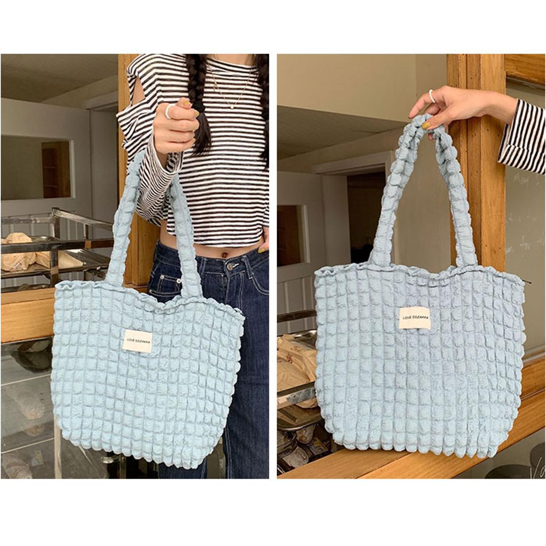 ポップコーンバッグ トートバッグ レディース 通販 ぽこぽこバッグ ポコポコバッグ ポコポコバック ぽこぽこバック ポップコーンバック エコバッグ エコバック 収納バッグ 手提げ トート 肩掛け 大きめ ポコポコ 軽量 キルティング ふわふわ 可愛い かわいい オフホワイト ・