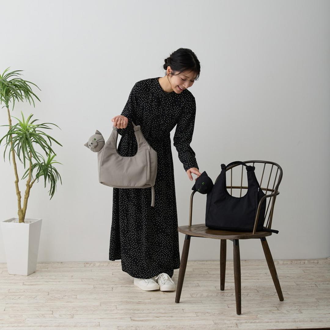 ROOTOTE ルートート トートバッグ 1034 通販 トートバック 肩掛けバッグ 手提げバッグ 肩掛けカバン てさげかばん レディース 小さめ かわいい オシャレ 可愛い おしゃれ 猫モチーフ ねこ ネコ ブラブラネコ ラウンド ROUND レディースバッグ GRAY ・