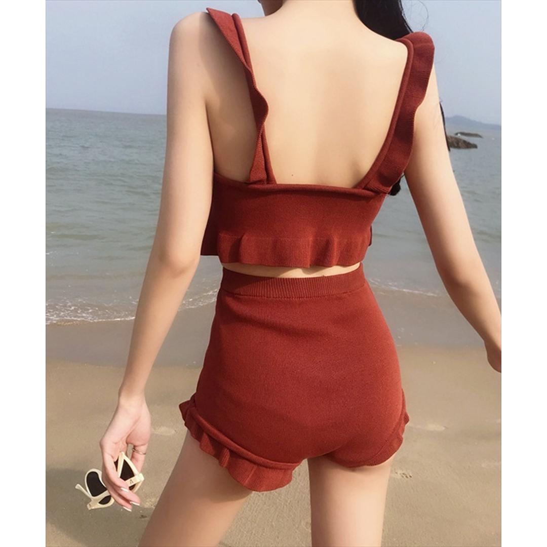 水着 レディース セパレート 通販 ダイヤモンドハーツ swm-0010 Diamond Hearts タンキニ ビキニ ツーピース スイムウェア ショートパンツ 20代 30代 おしゃれ かわいい ママ水着 フリル シンプル 大人 可愛い 無地 女性用 レッド系その他 Mサイズ