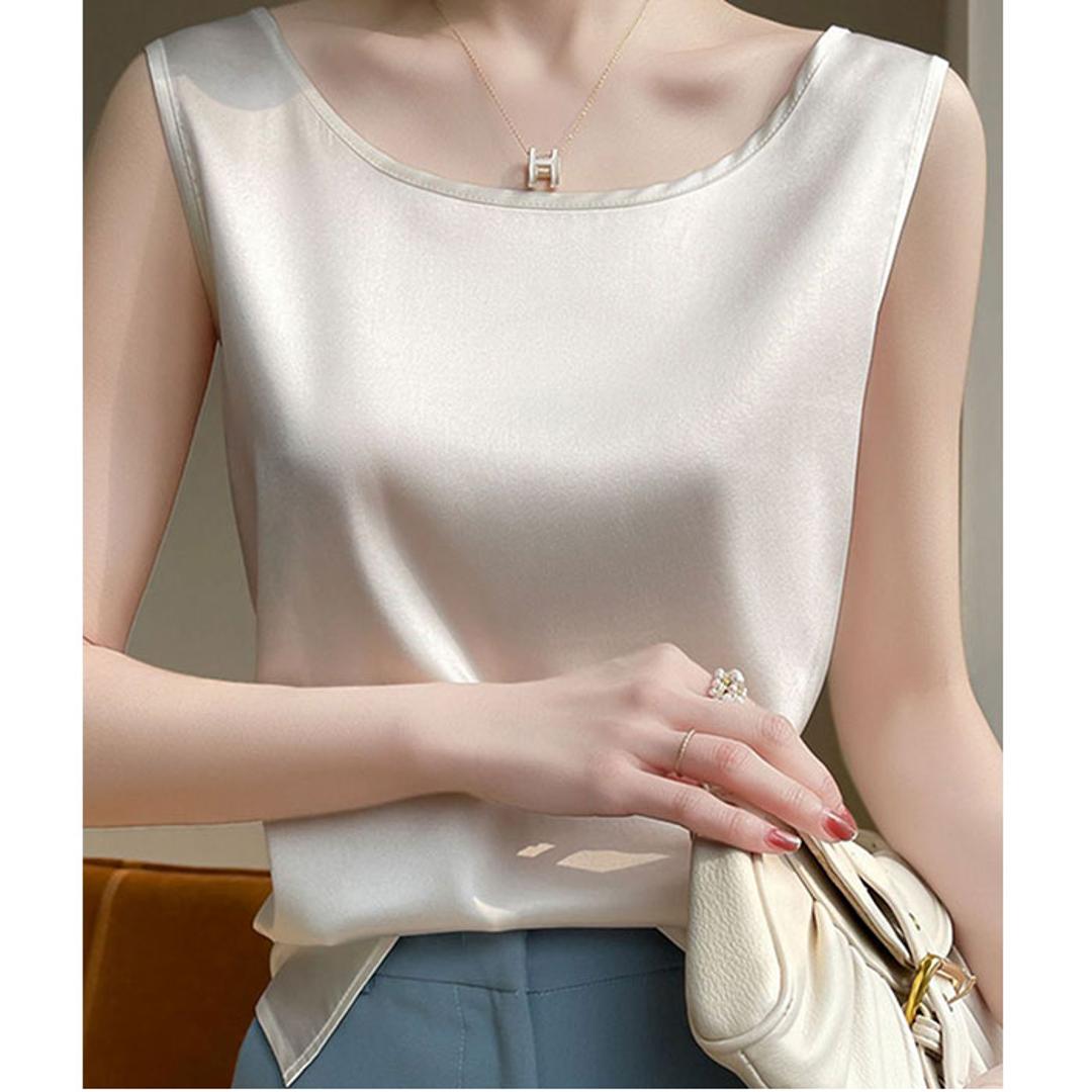 タンクトップ レディース ゆったり 通販 ノースリーブ さらさら ラウンドネック トップス インナー 大人 かわいい きれいめ 上品 シンプル 無地 オフィスカジュアル おしゃれ 可愛い 女性 top-102 ダイヤモンドハーツ Diamond Hearts ホワイト Mサイズ