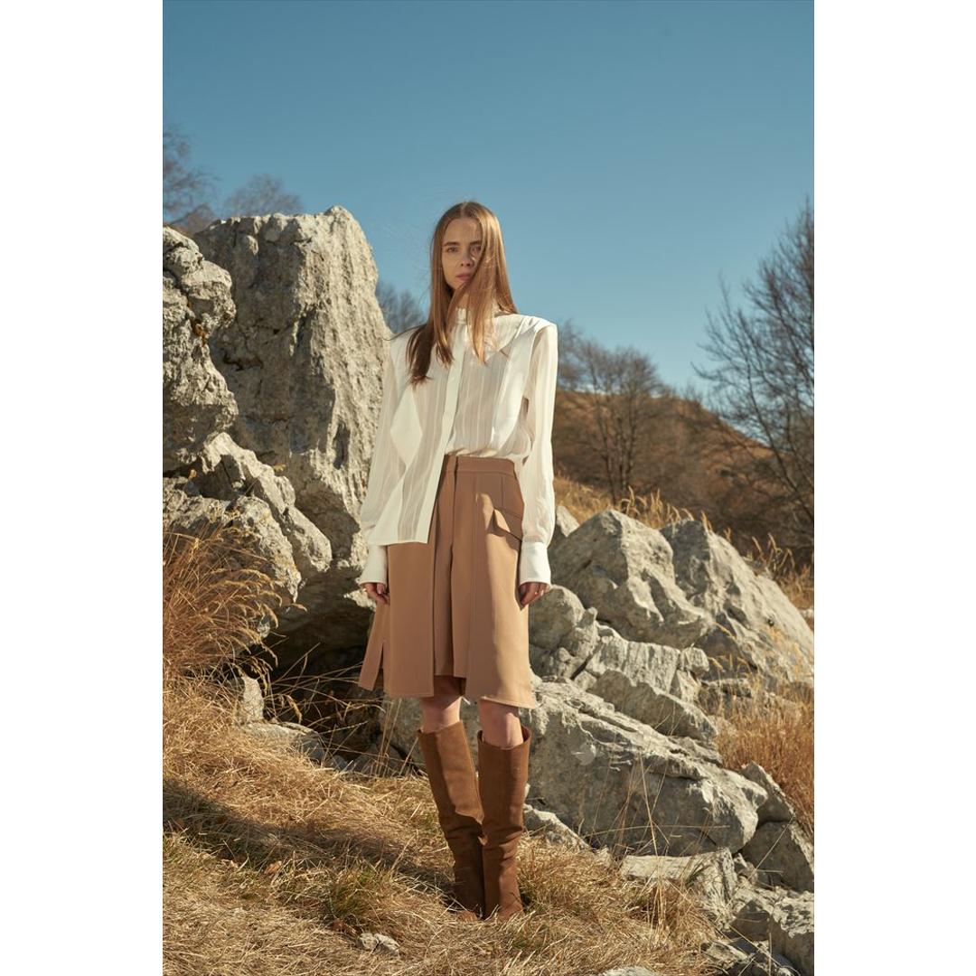 MIND マインド ショートパンツ タイトスカート 通販 ショート パンツ ズボン スカート レイヤード ひざ丈 膝丈 ポケットショートパンツ ショート丈 ポケット デザイン 無地 シンプル カジュアル レディース 女性 大人 おしゃれ ボトムス 婦人服 beige Sサイズ