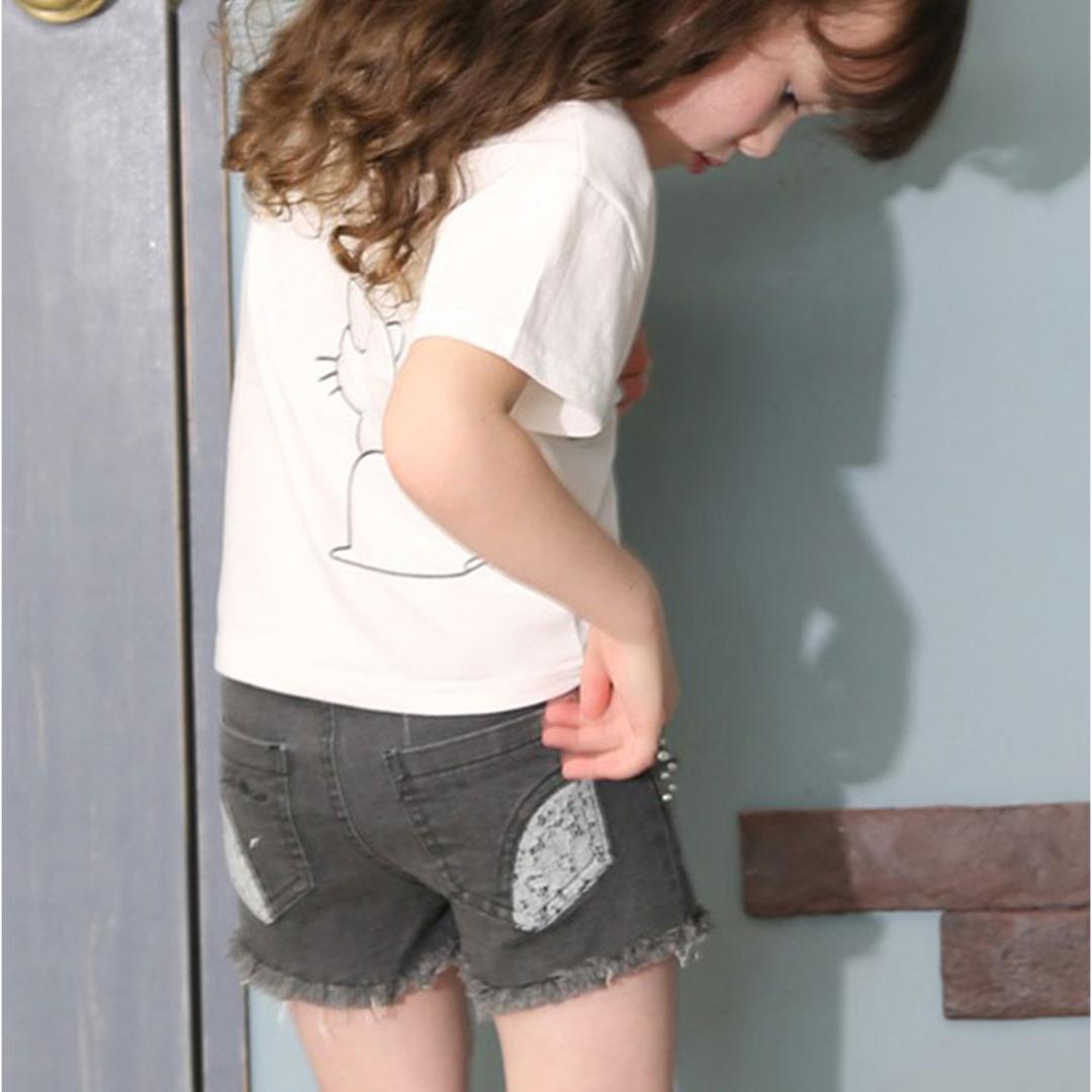 Rora ショートパンツ 通販 ローラ エステラ ハーフパンツ 短パン デニムパンツ デニム キッズ 子供 こども 子ども 女の子 女子 パール レース おしゃれ かわいい オシャレ 可愛い カジュアル ボトムス 子ども服 子供服 キッズファッション チャコールグレー 110cm
