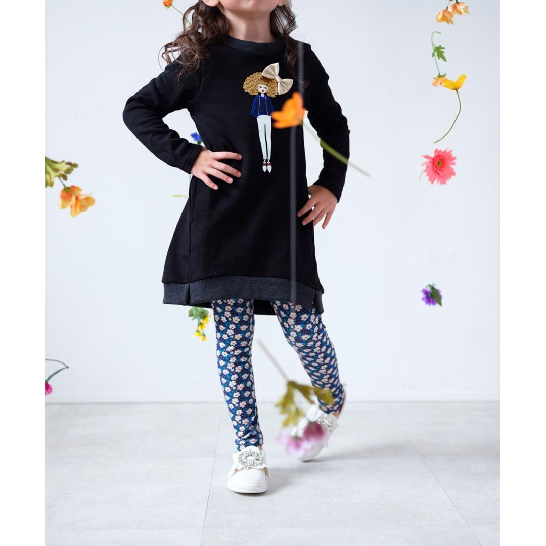 Rora 子供服 レギンス 通販 ルピナ スパッツ パンツ ズボン 小花柄 女の子 女子 子供 こども 子ども 10分丈 十分丈 通園 通学 幼稚園 かわいい おしゃれ カジュアル 春 夏 秋 冬 動きやすい ボトムス 子ども服 レッグウェア キッズファッション 花柄.ネイビー 110cm