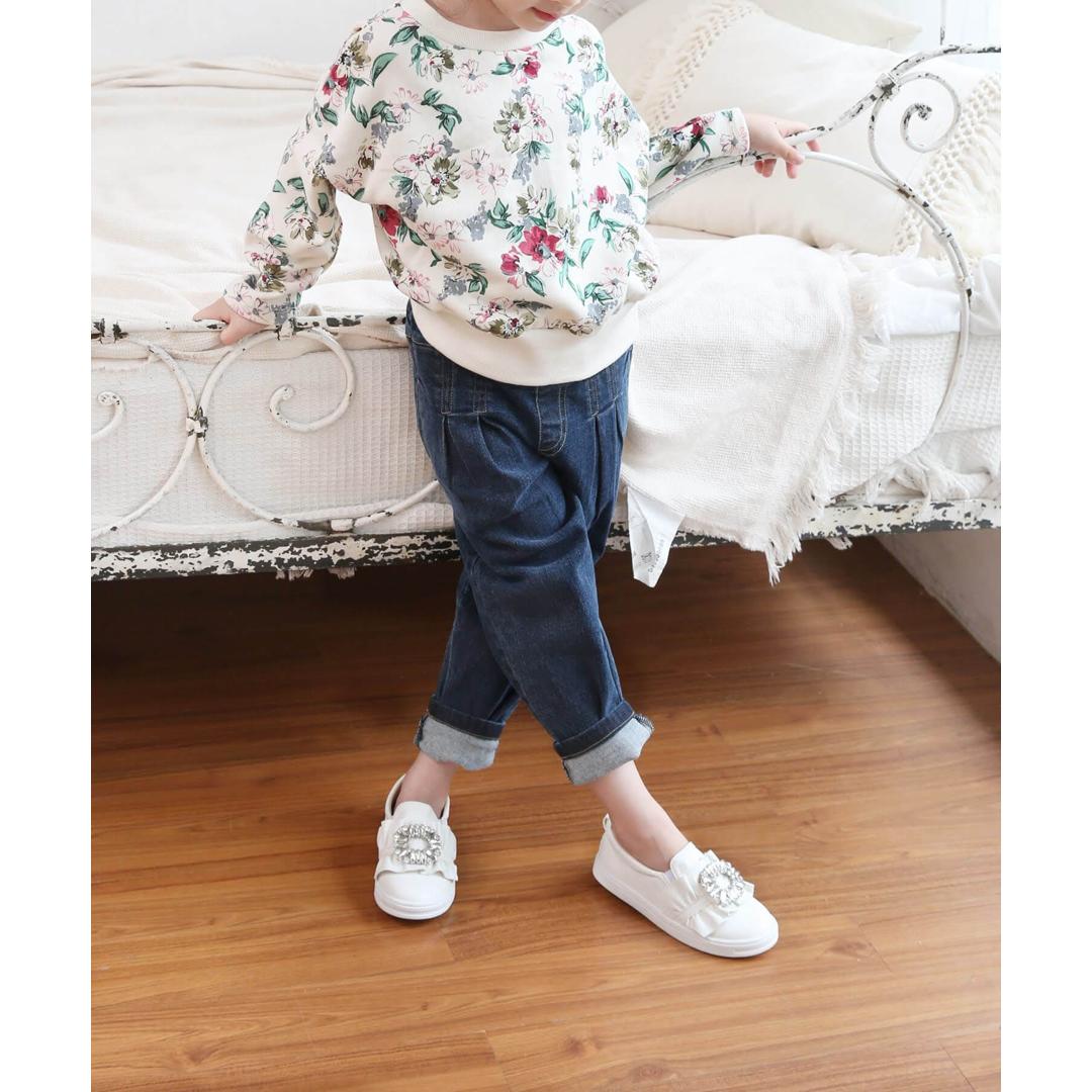 Rora キッズ スリッポン 女の子 通販 紐なしスニーカー 57062202 白 ホワイト ビジュー キラキラ 宝石 ワンポイント 通学 通園 かわいい おしゃれ 可愛い カジュアルシューズ 子供靴 靴 シューズ 子ども靴 キッズシューズ キッズファッション ホワイト 16cm