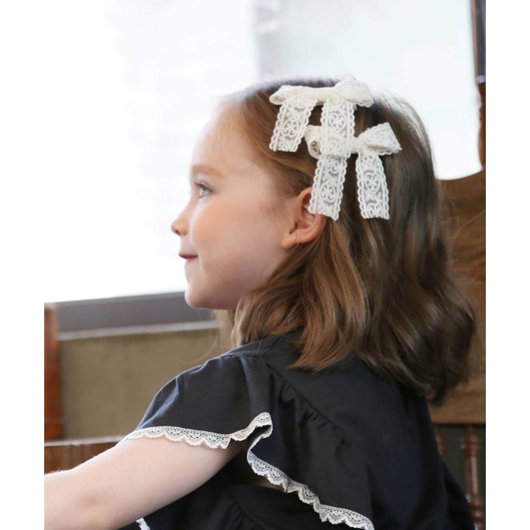 Rora ヘアクリップ キッズ 2個セット 通販 ケイリー 髪飾り 髪留め リボン 大きめ レース ホワイト 女の子 子供 子ども こども フォーマル ナチュラル カジュアル 卒園式 入学式 結婚式 パーティー 七五三 かわいい おしゃれ ヘアアクセサリー アイボリー フリー