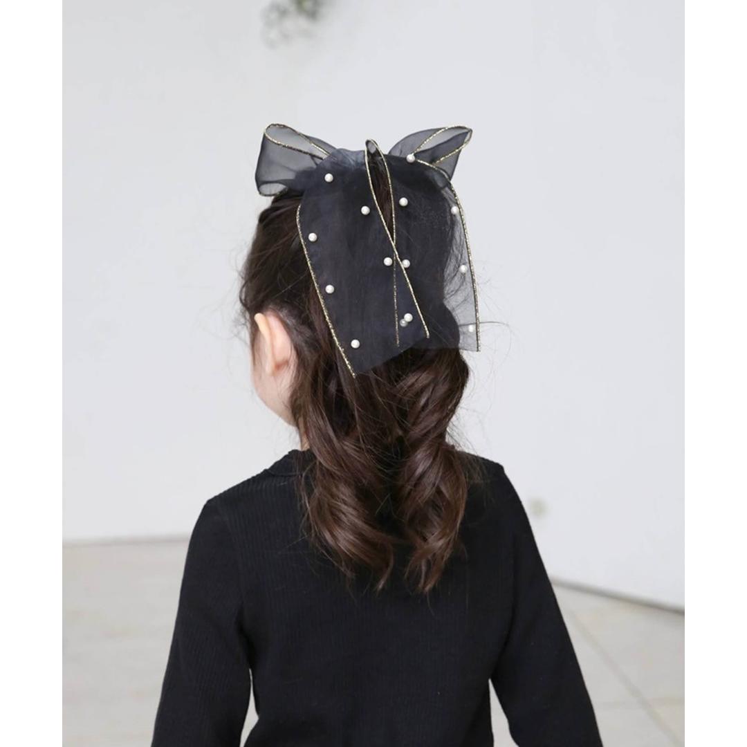 Rora キッズ ヘアゴム リボン 通販 オーガンジー パール 68062301 ウナスヘアゴム 大きめ 女の子 大人っぽい 卒園式 入学式 結婚式 発表会 オシャレ 可愛い おしゃれ かわいい ヘアアレンジ ヘアーアクセサリー ヘアアクセサリー キッズファッション ブラック フリー