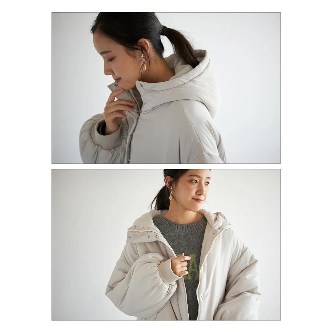 パーカーコート レディース 通販 パーカー コート ボリューム袖 アウター 中綿コート ミドル丈 ミディアム丈 ミドル丈中綿モンスターパーカー 秋 冬 秋冬 おしゃれ シンプル 女性 大人 かわいい カジュアル 通勤 通学 レディースファッション グレージュ Mサイズ