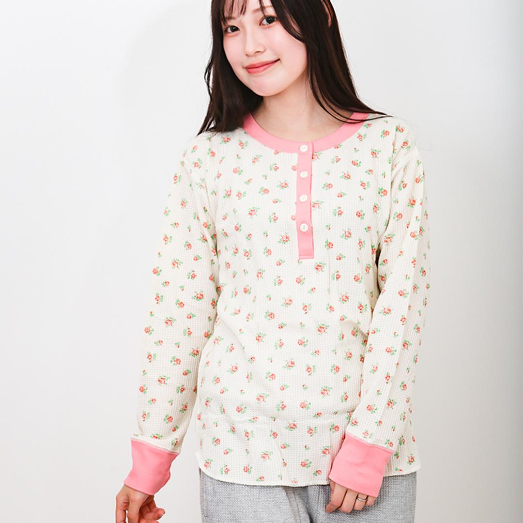 JEMORGAN サーマル レディース 通販 ジェーイーモーガン JE130-59S クレリック ヘンリーネック ワッフル ロンT Tシャツ 長袖Tシャツ カットソー 長袖 トップス ワッフル生地 パック入り おしゃれ シンプル レディースファッション ピンク(34) ・