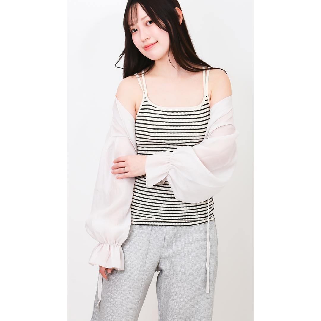 JEMORGAN サーマル レディース 通販 ジェーイーモーガン JE793-29S ボーダーブラキャミソール キャミソール ブラキャミソール キャミ ブラキャミ ワッフル インナー トップス 細ボーダー パック入り おしゃれ シンプル レディースファッション ナチュラル×杢チャコール(05) ・